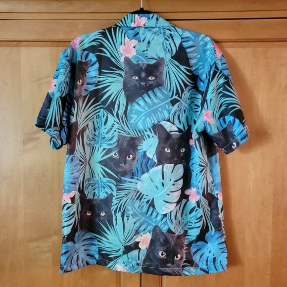 Unisex Silky Hawaiian Black Cat Shirt - XL - Picture 5 of 6